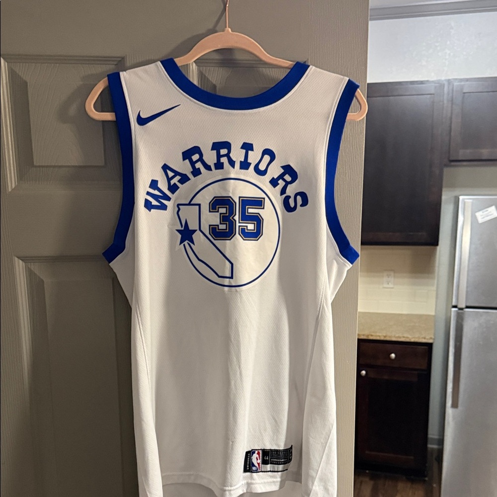 Nike White and Blue Warriors Jersey